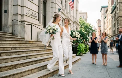 Chic White Bridal Jumpsuits for Courthouse Civil Weddings