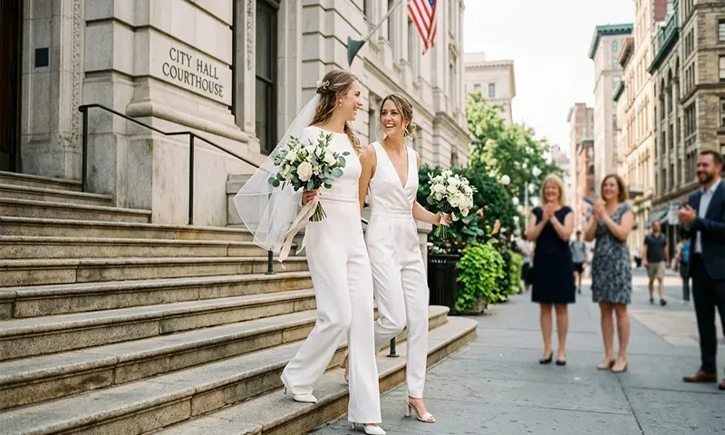 Chic White Bridal Jumpsuits for Courthouse Civil Weddings